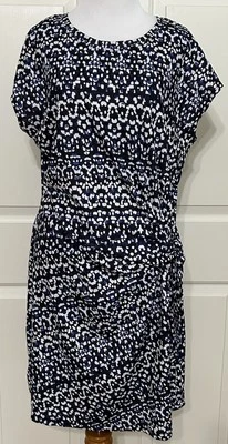 NWOT Nicole Miller size L blue white black short sleeve side tie dress womens - Image 1 of 4
