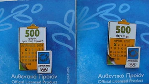 CALENDARIO CUENTA REGRESIVA 500 DÍAS PARA IR (par) - PINES OLÍMPICOS ATENAS 2004 - Imagen 1 de 3
