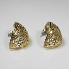 Baroque Gold Tone Earrings Crescent Cuff Huggie Stud Post Estate Vintage 1.25 In
