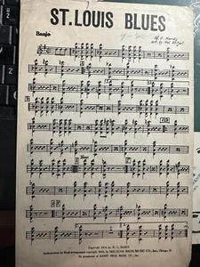E 1928 Band Arrangement Page ST. LOUIS BLUES for BANJO Sheet Music - Picture 1 of 1