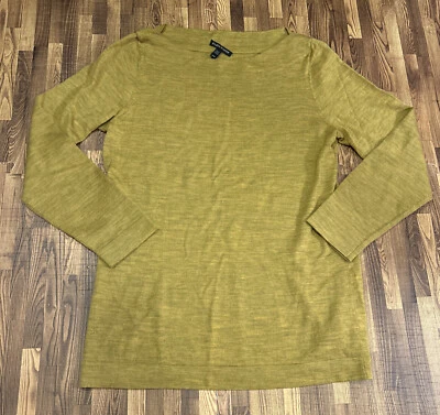 Suéter túnica Eileen Fisher lã merino manga longa amarelo escuro médio M - Imagem 1 de 4