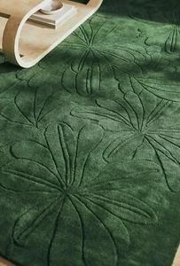 Alfombra de lana acolchada hecha a mano esculpida margarita floral alfombra verde decoración del hogar - Imagen 1 de 4