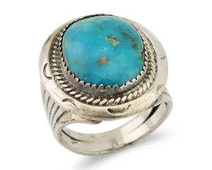 Navajo Ring 925 Silver Kingman Turquoise Artist Signed JMC C.80's - Picture 1 of 9