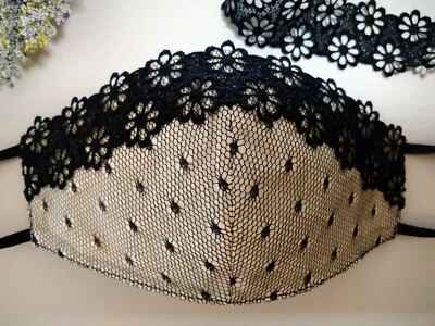 面膜 可重复使用 可水洗 手工制作 带过滤 花哨 性感 蕾丝 可调  — 第 1/4 张图片