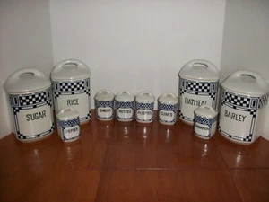 Mixed Lot of 10 Pieces Vintage Czech Lusterware Lidded Canister Set~Blue& White - Picture 1 of 9