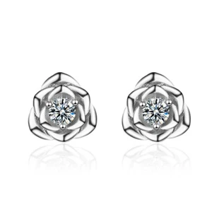 Rose Flower Earrings 925 Sterling Silver Earrings Stud Earrings - Picture 1 of 4