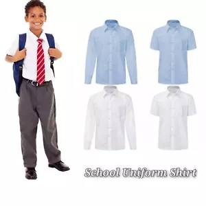 JUNGEN SCHULHEMDEN KRAGEN LANG- ODER KURZÄRMELIG UNIFORM FORMELLE BÜROKLEIDUNG TOP - Bild 1 von 6