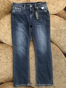 Miss Me 5 Pocket Embroidered Denim Pants Womens Size 26/2 x 28 Blue NWT - Picture 1 of 5