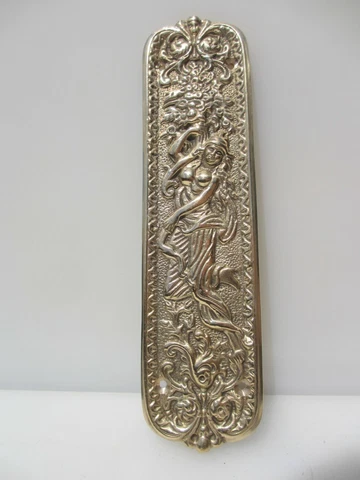 Brass Finger Plate Push Door Handle Floral Rococo Leaf Art Nouveau Lady Flowers Cover