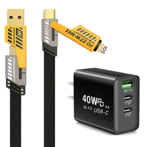 4-in-1 USB TYPE C Cable 65W Fast Charging Flat Braided Anti-Tangle-USA supplier - Picture 1 of 21