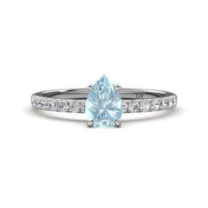 Pear Shape Gemstones & Diamond Solitaire Plus Rings 10K White Gold JP:310998 - Picture 1 of 26