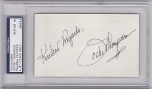 Jocko Thompson Philadelphia Phillies Index Card PSA DNA Auto 10 1950 NL Champ