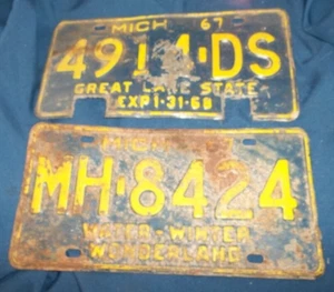 Vintage Pair of 1967 Michigan License Plates  Water-Winter Wonderland - Picture 1 of 3