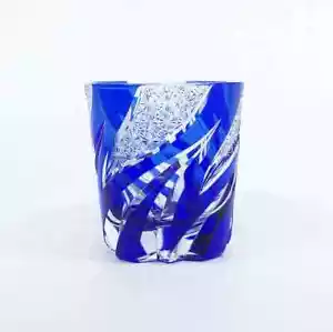 Edo-Kiriko Haku glass Yoshihiro Mitamura Homura Blue Old fashioned glass Japan - Picture 1 of 11
