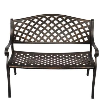 41" Patio Garden Bench Outdoor Park Bench Grid Cast Aluminum Furniture Backyard - Image 1 of 4