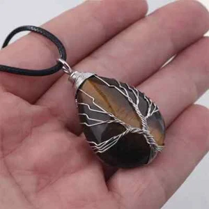 Handcrafted Copper Wire Tree of Life Pendant Necklace Natural Tiger Eye Stone - Picture 1 of 8