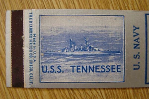 WWII Matchcover Battleship USS Tennessee BB-43 matchbook - Picture 1 of 4
