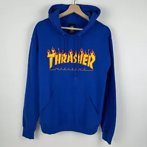 Thrasher Magazine Hoodie Pullover Sweatshirt Flames Skateboard Blue Mens Small S - Picture 1 of 9