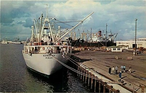 Chrom Postkarte CA N290 Hafen von Long Beach Schiff Korotan Piran Jugoslawien - Bild 1 von 2