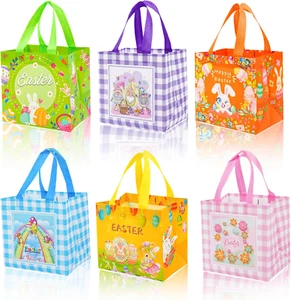 6Pcs Happy Easter Gift Bags, Easter Non-Woven Bags with Handle, Reusable Easter - Picture 1 of 7