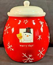 Vintage Hallmark Candy Cookie Jar Christmas Snowman Snowflakes 7"