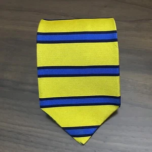 Brooks Brothers Mens Neck Tie Silk Handmade In The USA Yelllow Blue Striped - Picture 1 of 7