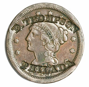 Large cent/penny 1849 counterstamp D.THOMPSON PHILADELPHIA - Picture 1 of 2