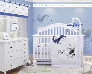 5PCS Bumperless Knight Dragon Blue Baby Boy Nursery Crib Bedding Sets OptimaBaby - Picture 1 of 4