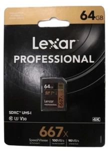 Lexar 64GB Professional 667x UHS-I SDXC Memory Card - Picture 1 of 5