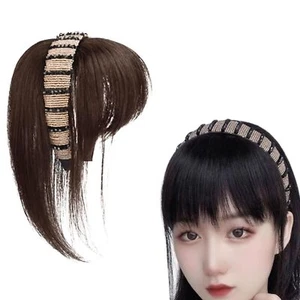 Peluca flequillo de cabello sintético con banda para el cabello, diadema ancha de diamantes de imitación - Imagen 1 de 8