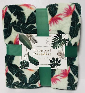 Flannel Throw Tropical Paradise 50” x 60” Palm Flowers Blanket Couch Sofa NEW! - Picture 1 of 6