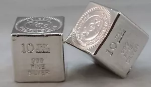 10 oz Hand Poured 999 Silver Bullion Bar by Yeagers Poured Silver YPS - Cube - Picture 1 of 2