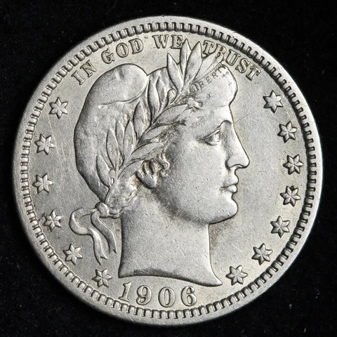1906 Barber Silver Quarter CHOICE AU E255 SNT Cover