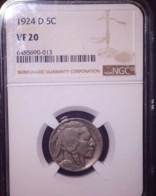 1924-D Buffalo Nickel, NGC VF20, Tough Date, Issue Free - Image 1 of 2