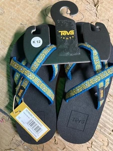Teva Olowahu Sandale Größe 12 Kinder Blumen Webstuhl blau koralle Flip Flops - Bild 1 von 5