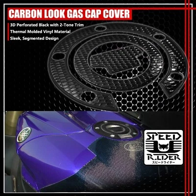 YAMAHA YZF R1/R6/FZ/FJR PERFORATED BLACK GLOSSY  FUEL CAP COVER PROTECT PAD - Image 1 of 4