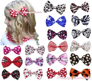 Baby Girl Satin Animal/Dot/Spot Pattern Ribbon Bow Alligator Clip Hair Accessory - Picture 1 of 54