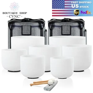 CVNC 432Hz 8-14" Set 7pcs Crystal Singing Bowl Cases Heal Resonance Sound Baths - Picture 1 of 8
