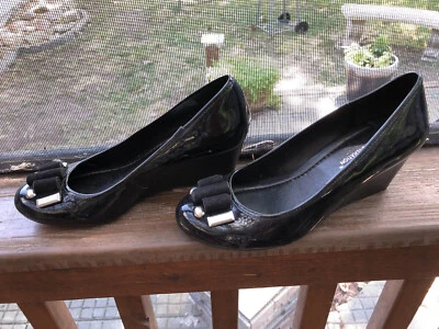 Black Patent Leather BCBGeneration Wedge Shoes Size 5.5 - Image 1 of 4