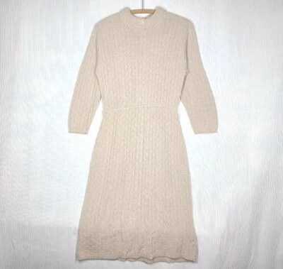 Vtg 60s Tan Knit Sweater Dress Honeycomb Bobbie Brooks Soft Acrylic Metal Zip M - Image 1 of 4
