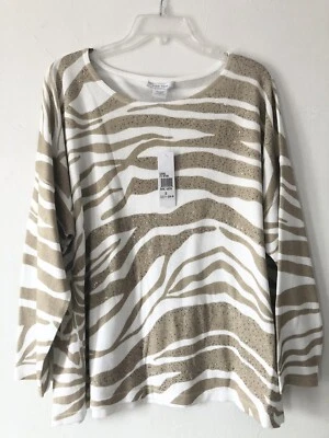 NUEVO CON ETIQUETAS JOAN VASS 2X 3X Suéter Cuello Barco Lentejuelas L/S 100% Algodón Natural $320 Foto 1 de 4