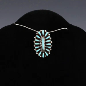 NATIVE AMERICAN ZUNI STERLING SILVER & TURQUOISE PENDANT BY JUDY WALLACE - Picture 1 of 5