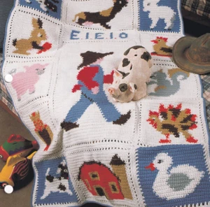 Crochet Afghan Pattern OLD MACDONALD Farm Children's Room Instruction Leaflet - Picture 1 of 2