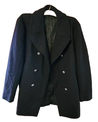 Vtg U.S. Navy Enlisted Wool Black Peacoat Men's Size 42R Pewter Buttons 1970's - Image 1 of 4