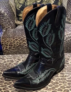 Old Gringo Boots Womens 9 1/2 B Blk W/ Green Embroidery  Western - Picture 1 of 9