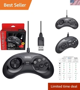Ergonomic USB Controller for Sega Genesis Mini, PC & Nintendo Switch - Black - Picture 1 of 10