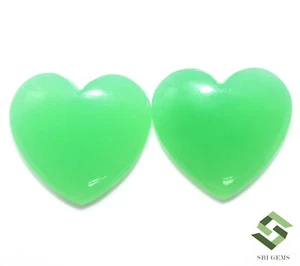20x20 mm Certified Natural Chrysoprase Heart Shape Cabochon Pair 26.85 CTS Gems - Picture 1 of 6