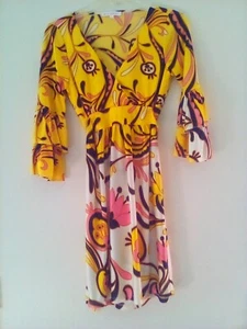 Damen Vintage Betsy Johnson gelb Blumen Kleid mit Empire Taille Glockenärmel S4 - Bild 1 von 4