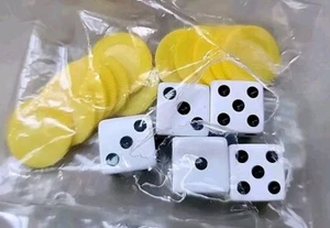 Yahtzee Pieces Replacements, Five Dice and 12 Yellow Chips - Picture 1 of 2