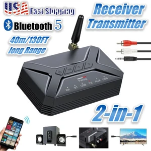 Bluetooth Transmitter Receiver Adapter Long Range For TV Home Car Stereo Audio - Picture 1 of 15